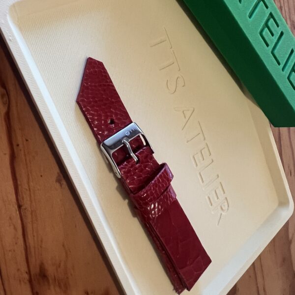 TTS Atelier Ostrich Leg Series Watch Strap In Crimson — handmade ostrich leg leather watch strap