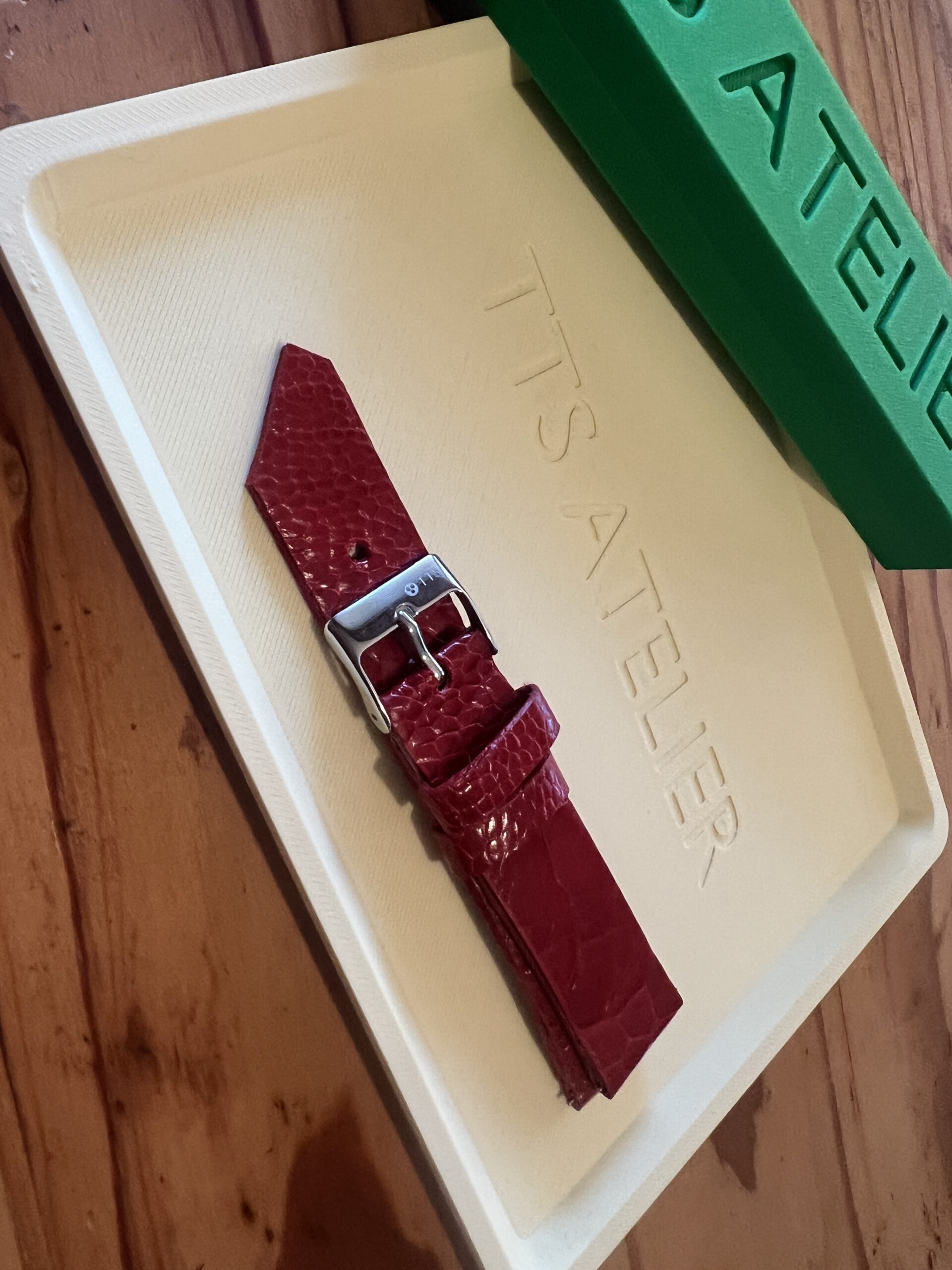 TTS Atelier Ostrich Leg Series Watch Strap In Crimson — handmade ostrich leg leather watch strap