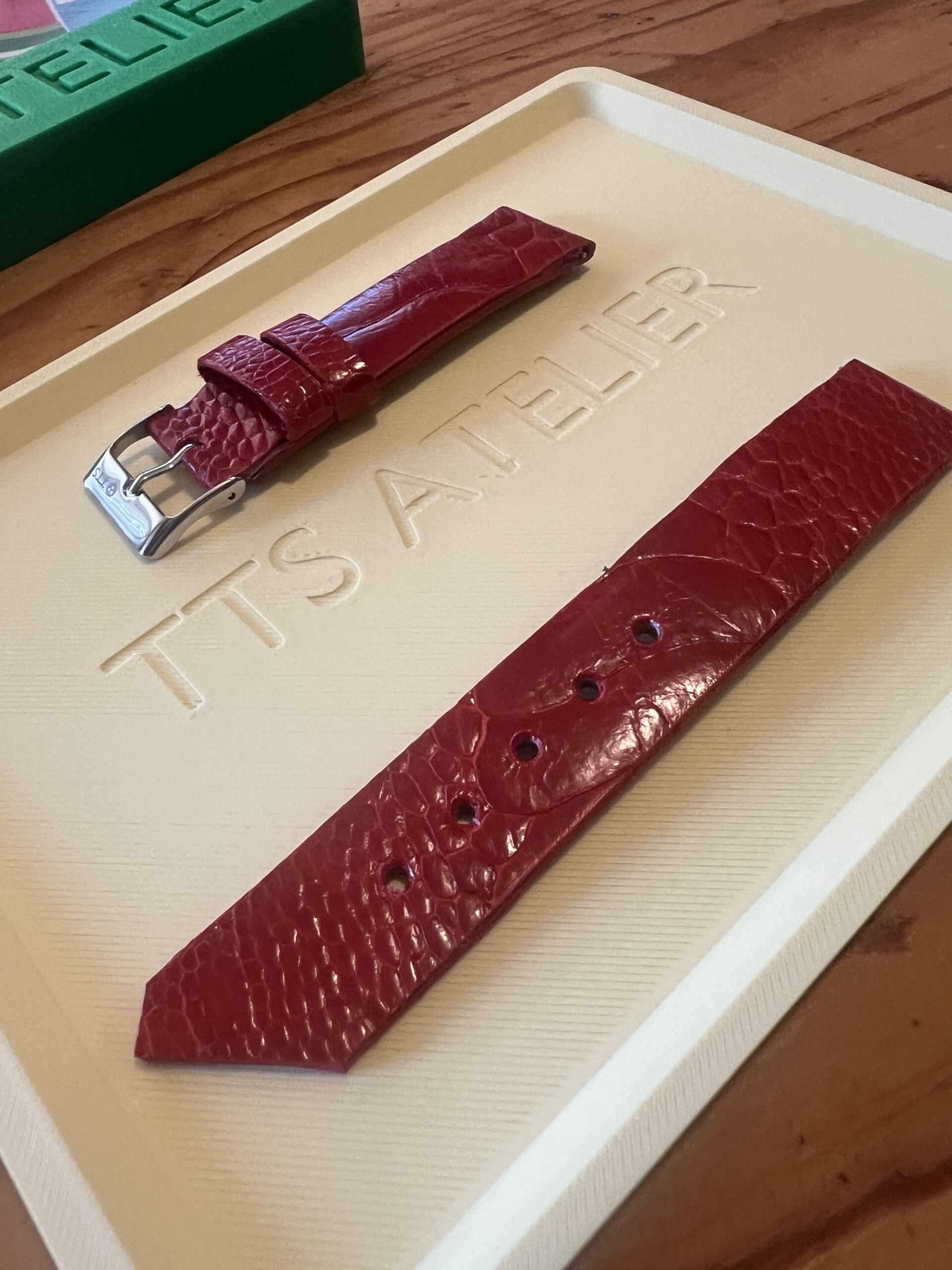 TTS Atelier Ostrich Leg Series Watch Strap In Crimson — handmade ostrich leg leather watch strap
