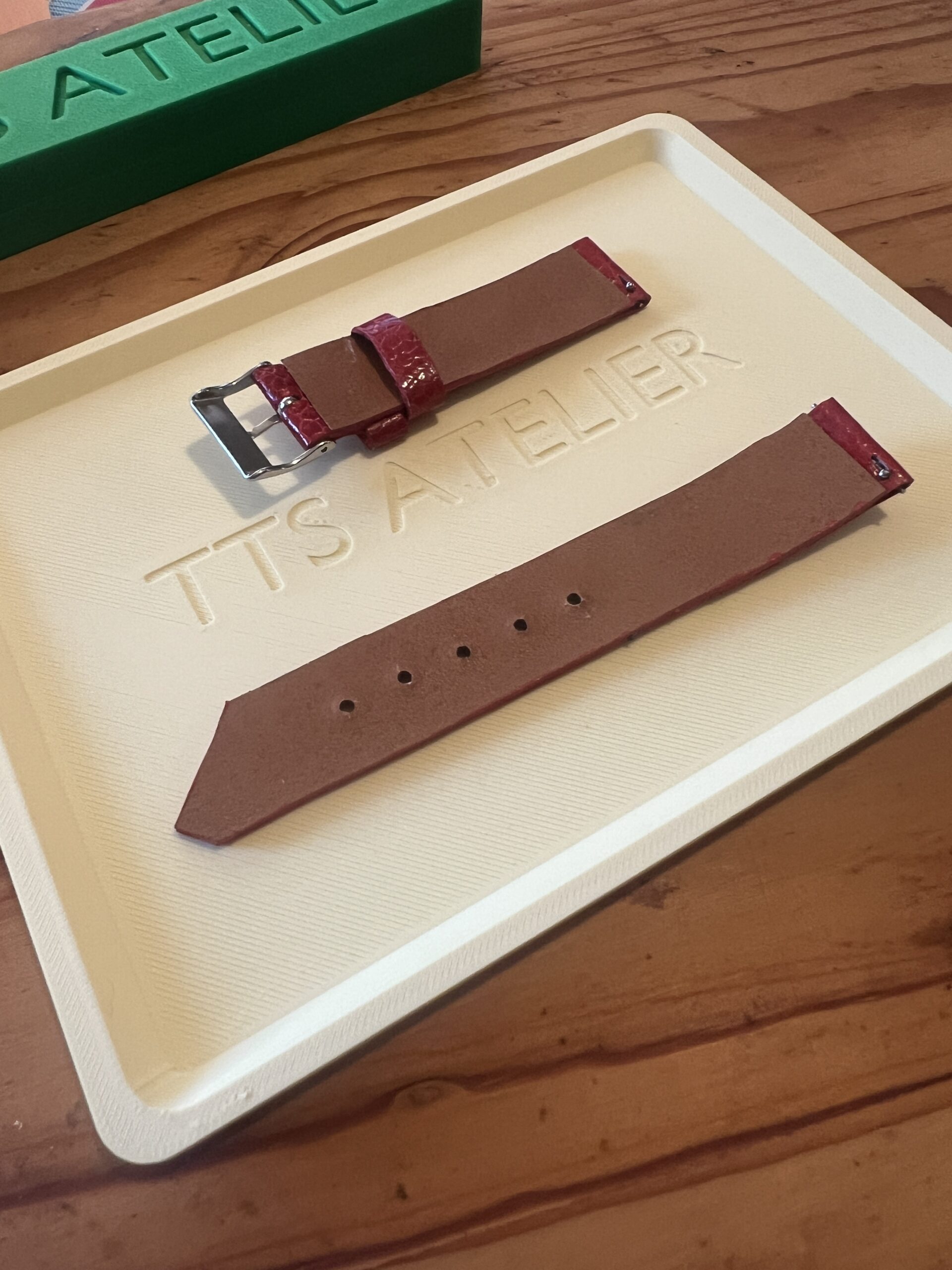 TTS Atelier Ostrich Leg Series Watch Strap In Crimson — handmade ostrich leg leather watch strap