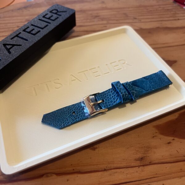 TTS Atelier Ostrich Leg Series Watch Strap In Aqua Blue — handmade ostrich leg leather watch strap