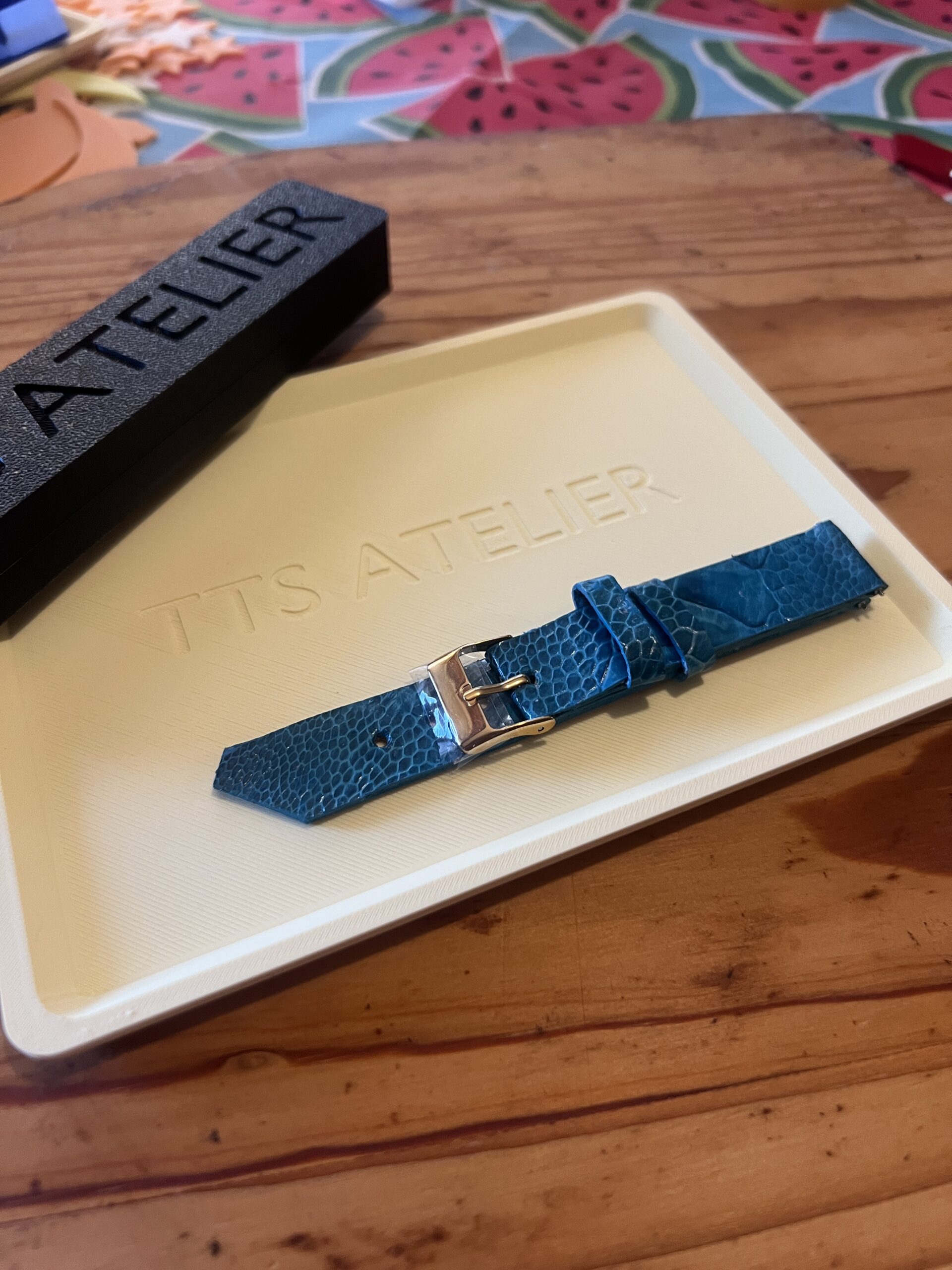 TTS Atelier Ostrich Leg Series Watch Strap In Aqua Blue — handmade ostrich leg leather watch strap