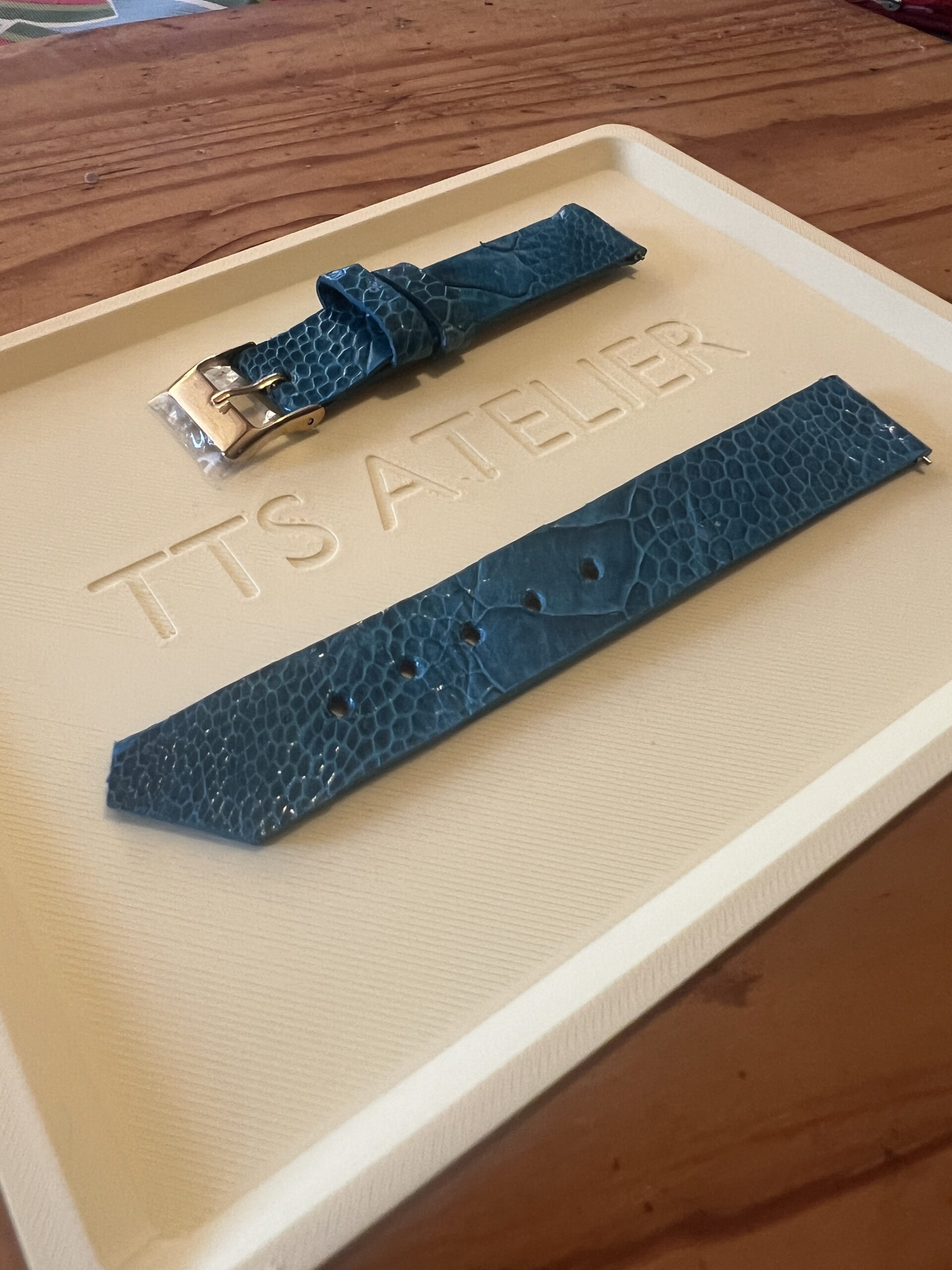 TTS Atelier Ostrich Leg Series Watch Strap In Aqua Blue — handmade ostrich leg leather watch strap