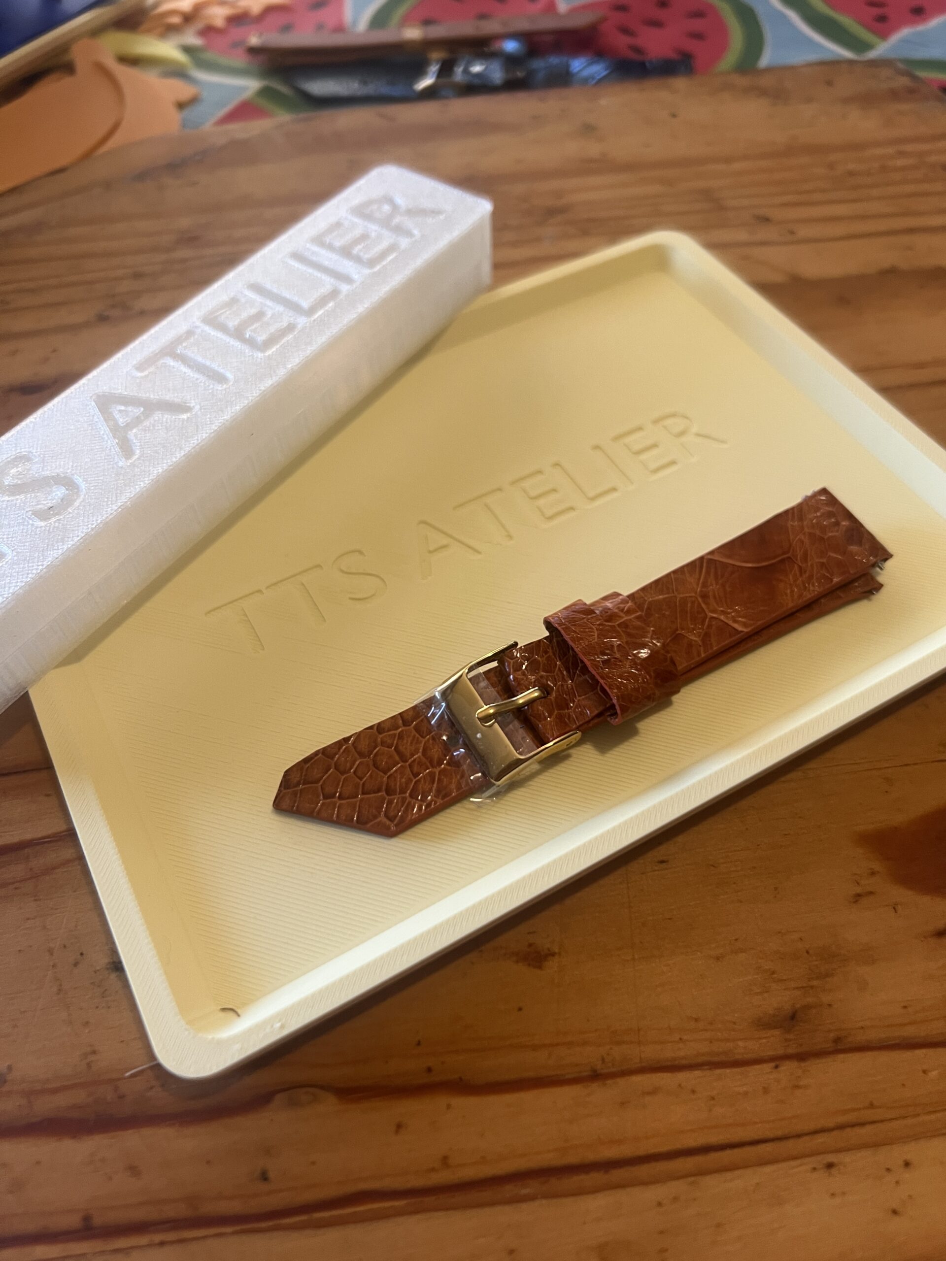 TTS Atelier Ostrich Leg Series Watch Strap In Honey Brown — handmade ostrich leg leather watch strap