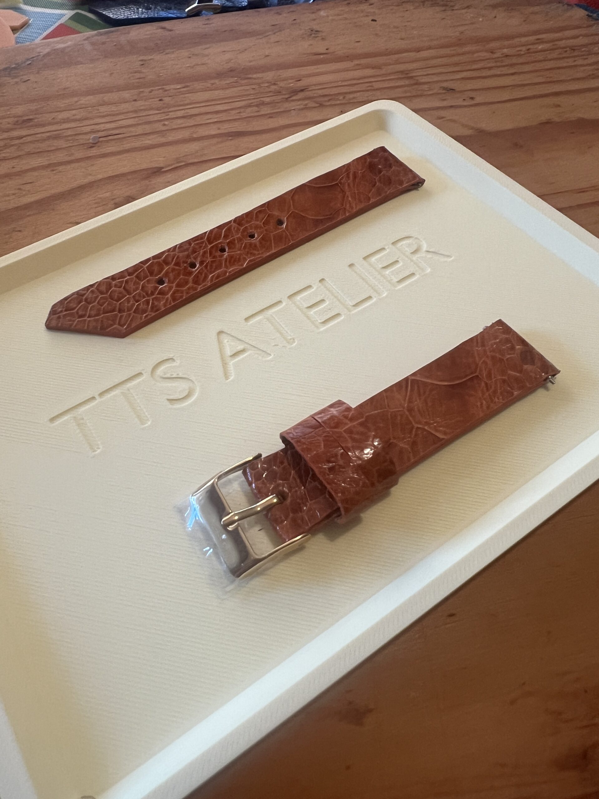 TTS Atelier Ostrich Leg Series Watch Strap In Honey Brown — handmade ostrich leg leather watch strap