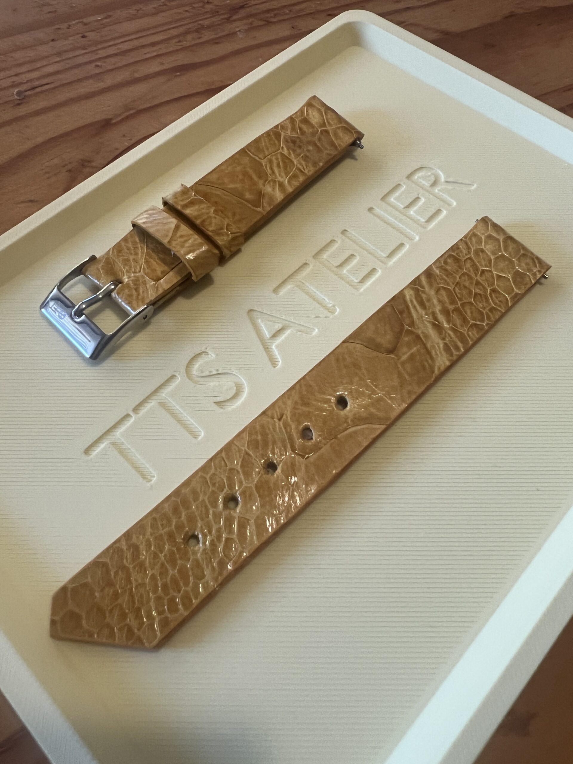 TTS Atelier Ostrich Leg Series Watch Strap In Yellow — handmade ostrich leg leather watch strap