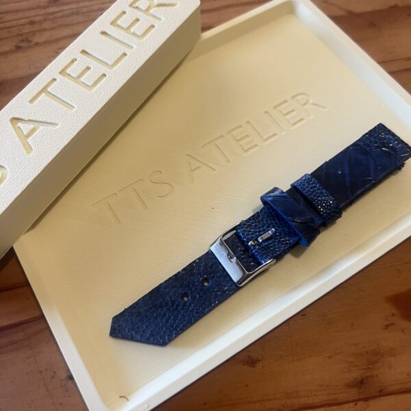TTS Atelier Ostrich Leg Series Watch Strap In Cobalt Blue — handmade ostrich leg leather watch strap