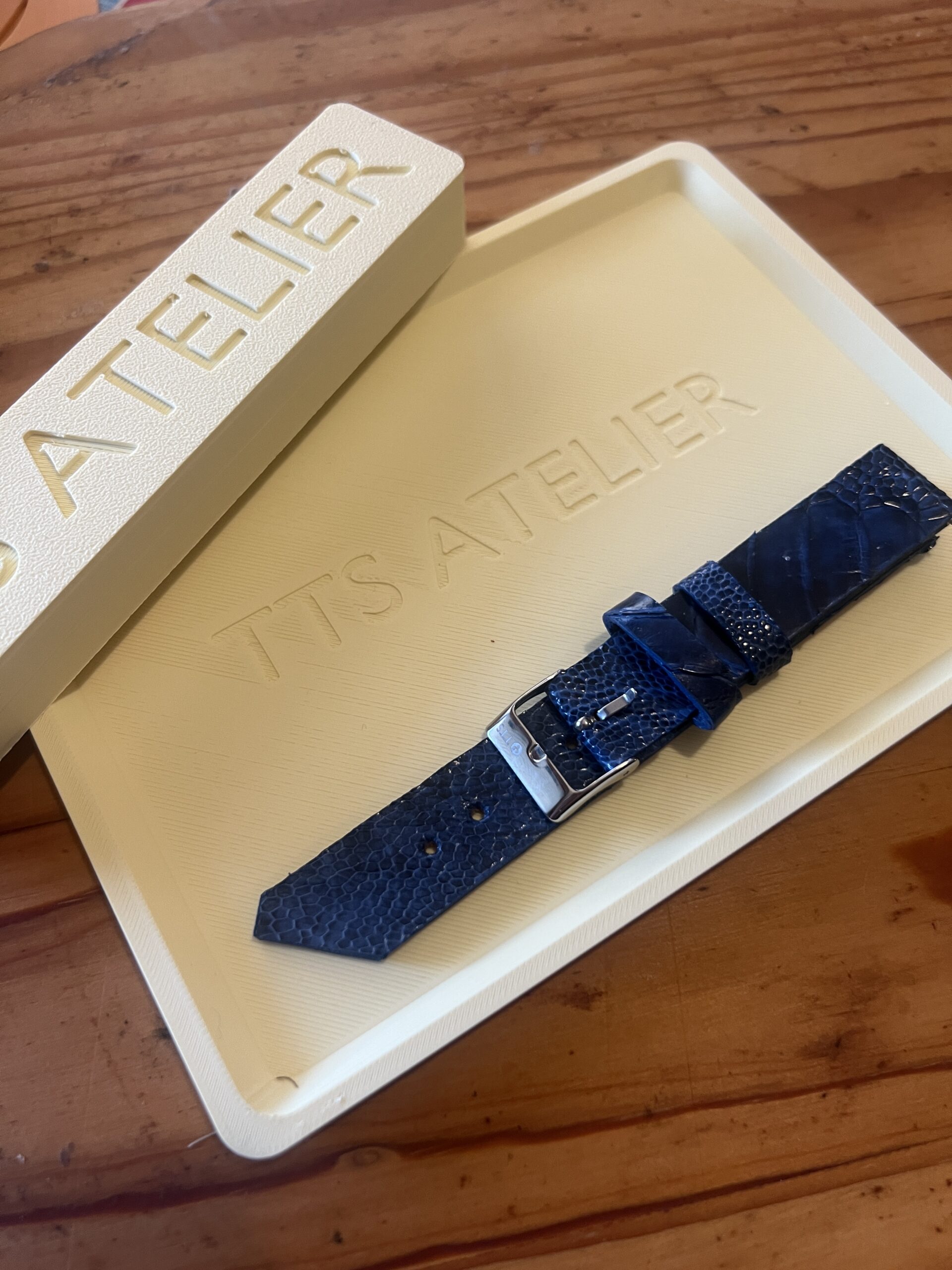 TTS Atelier Ostrich Leg Series Watch Strap In Cobalt Blue — handmade ostrich leg leather watch strap