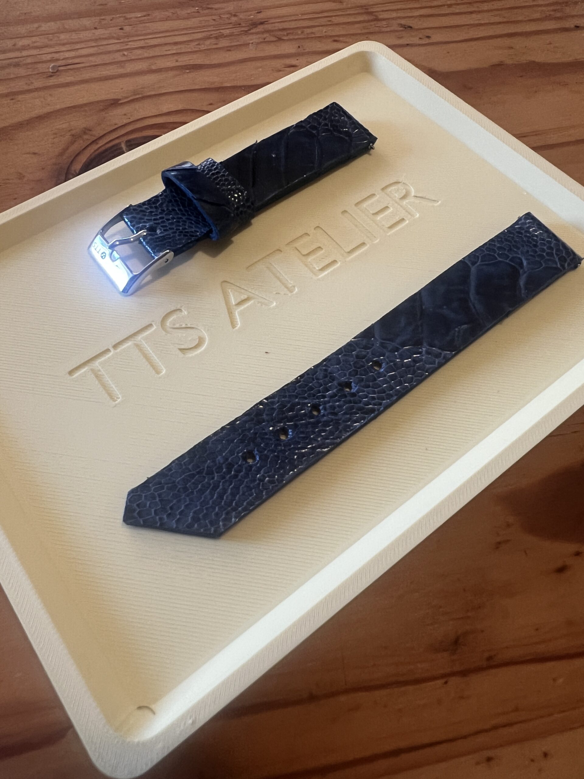 TTS Atelier Ostrich Leg Series Watch Strap In Cobalt Blue — handmade ostrich leg leather watch strap