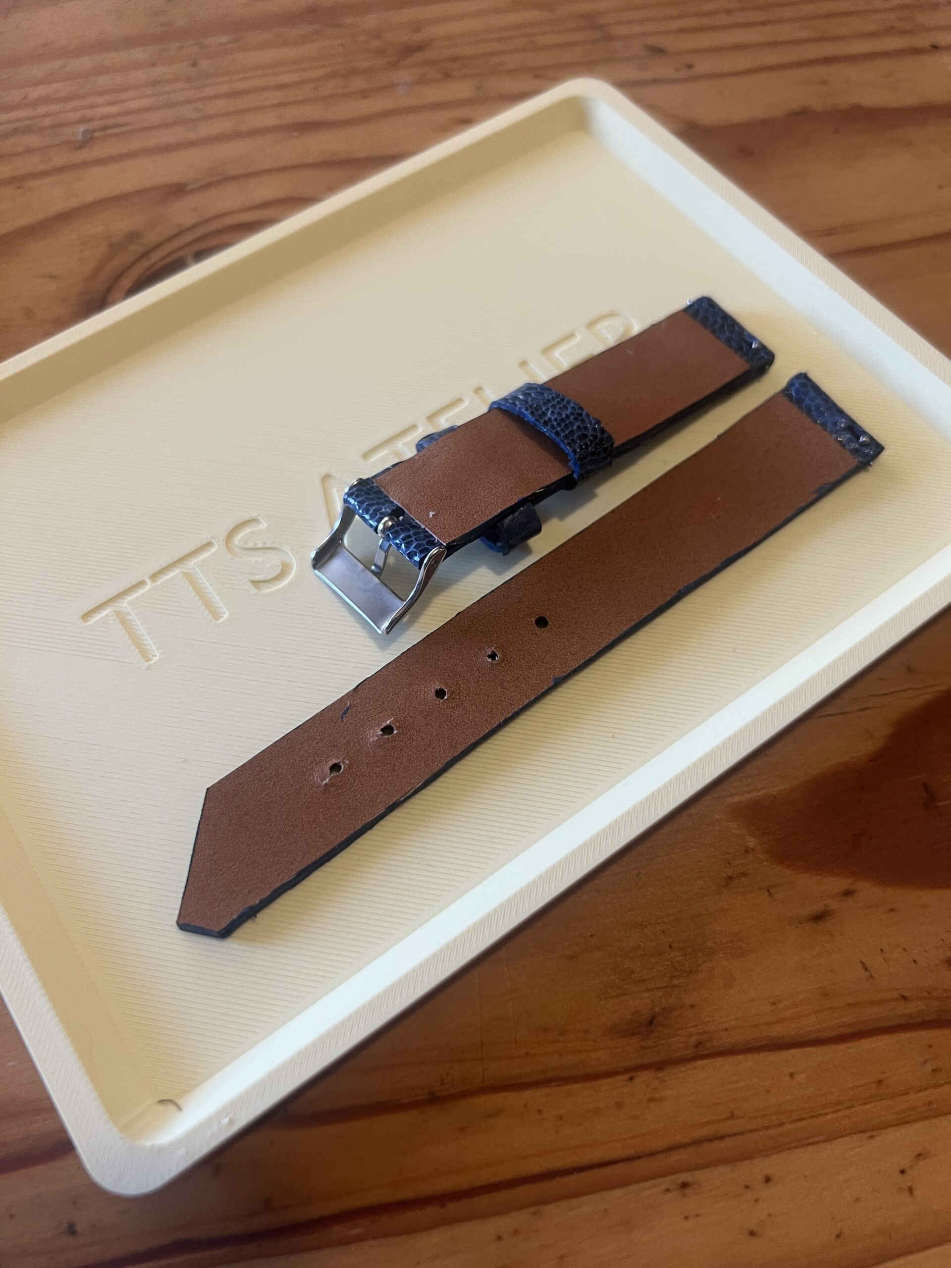 TTS Atelier Ostrich Leg Series Watch Strap In Cobalt Blue — handmade ostrich leg leather watch strap