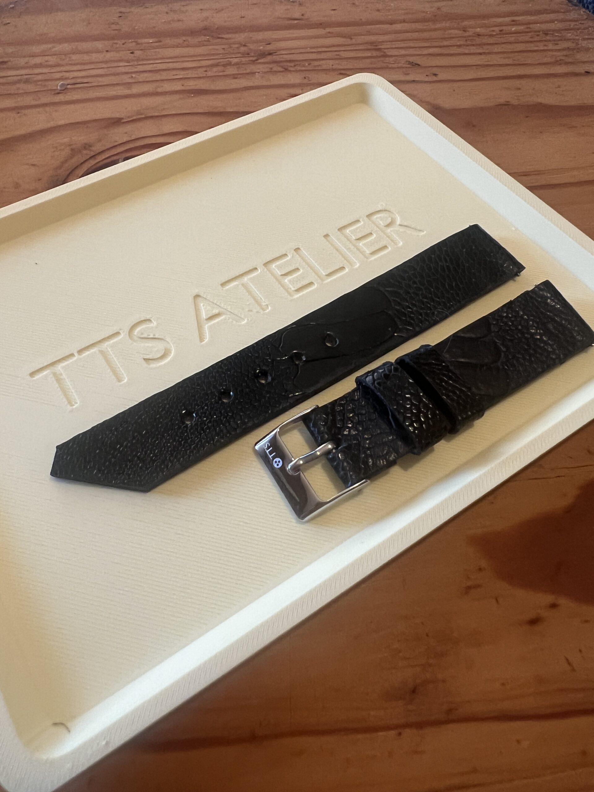 TTS Atelier Ostrich Leg Series Watch Strap In Black — handmade ostrich leg leather watch strap