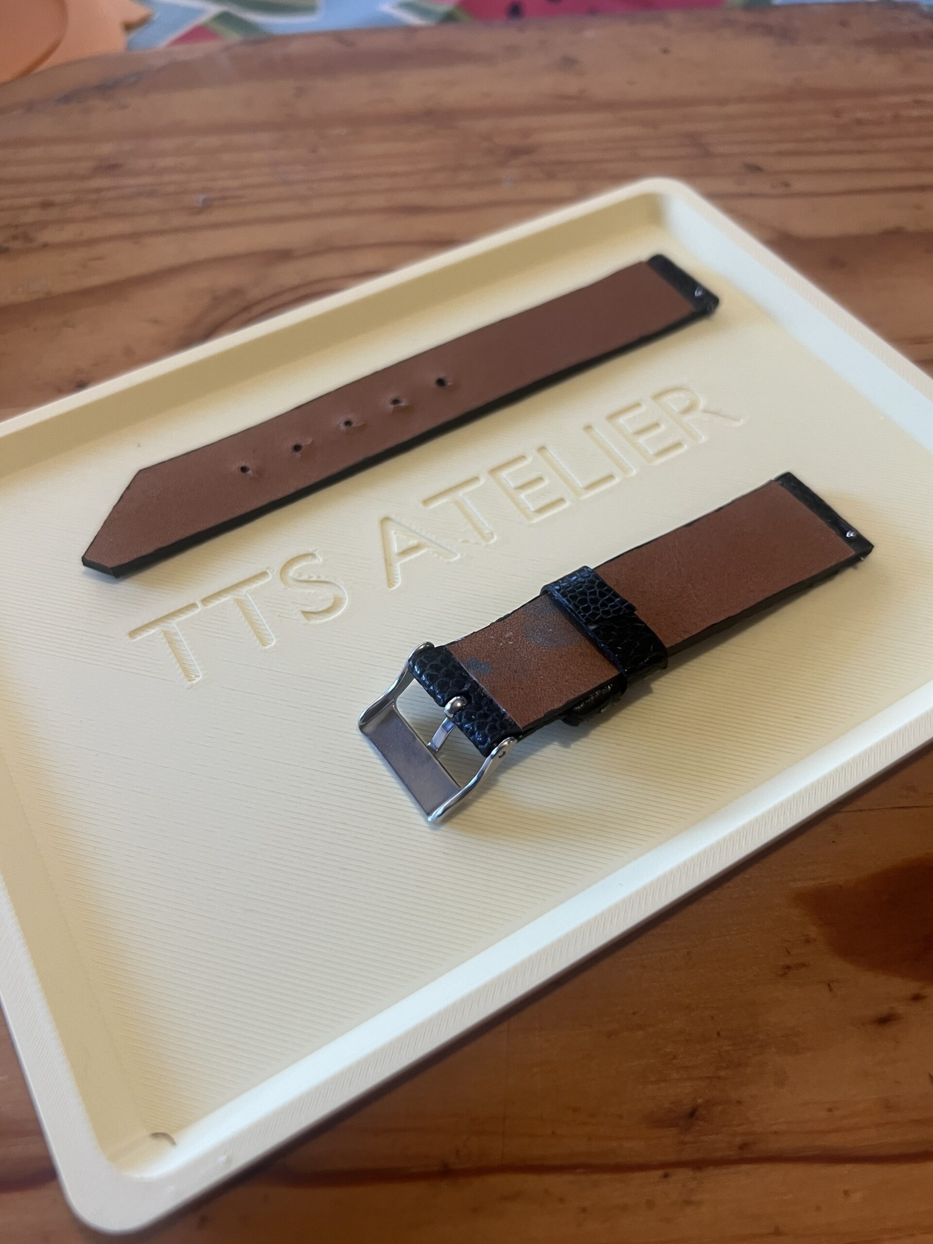 TTS Atelier Ostrich Leg Series Watch Strap In Black — handmade ostrich leg leather watch strap