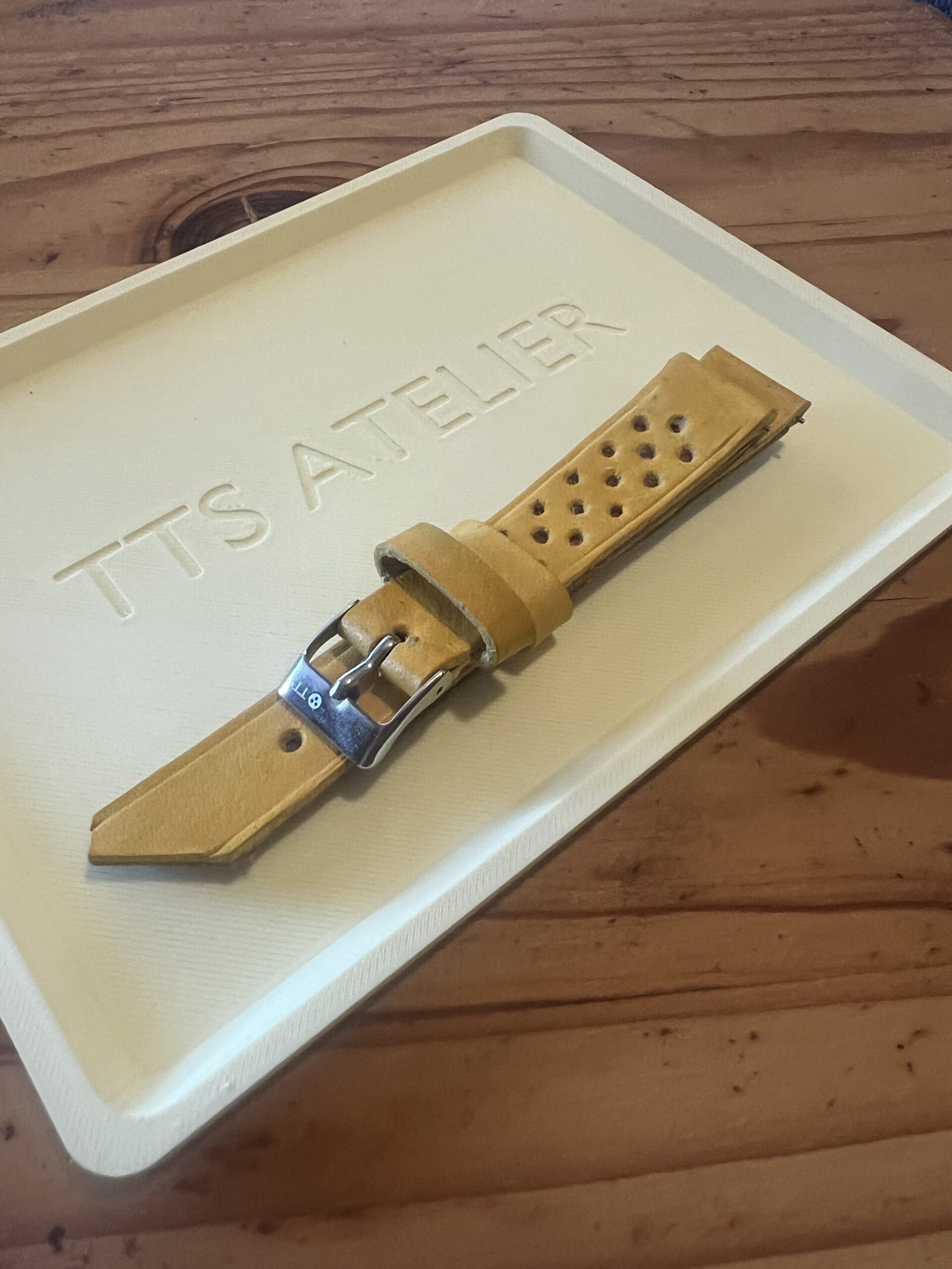 TTS Atelier GTS RALLY Series Watch Strap, Giallo Yellow — handmade perforated rally leather watch strap