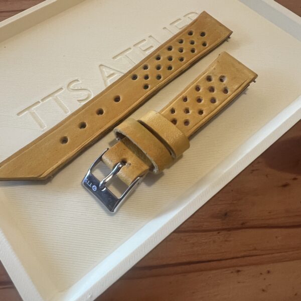TTS Atelier GTS RALLY Series Watch Strap, Giallo Yellow — handmade perforated rally leather watch strap