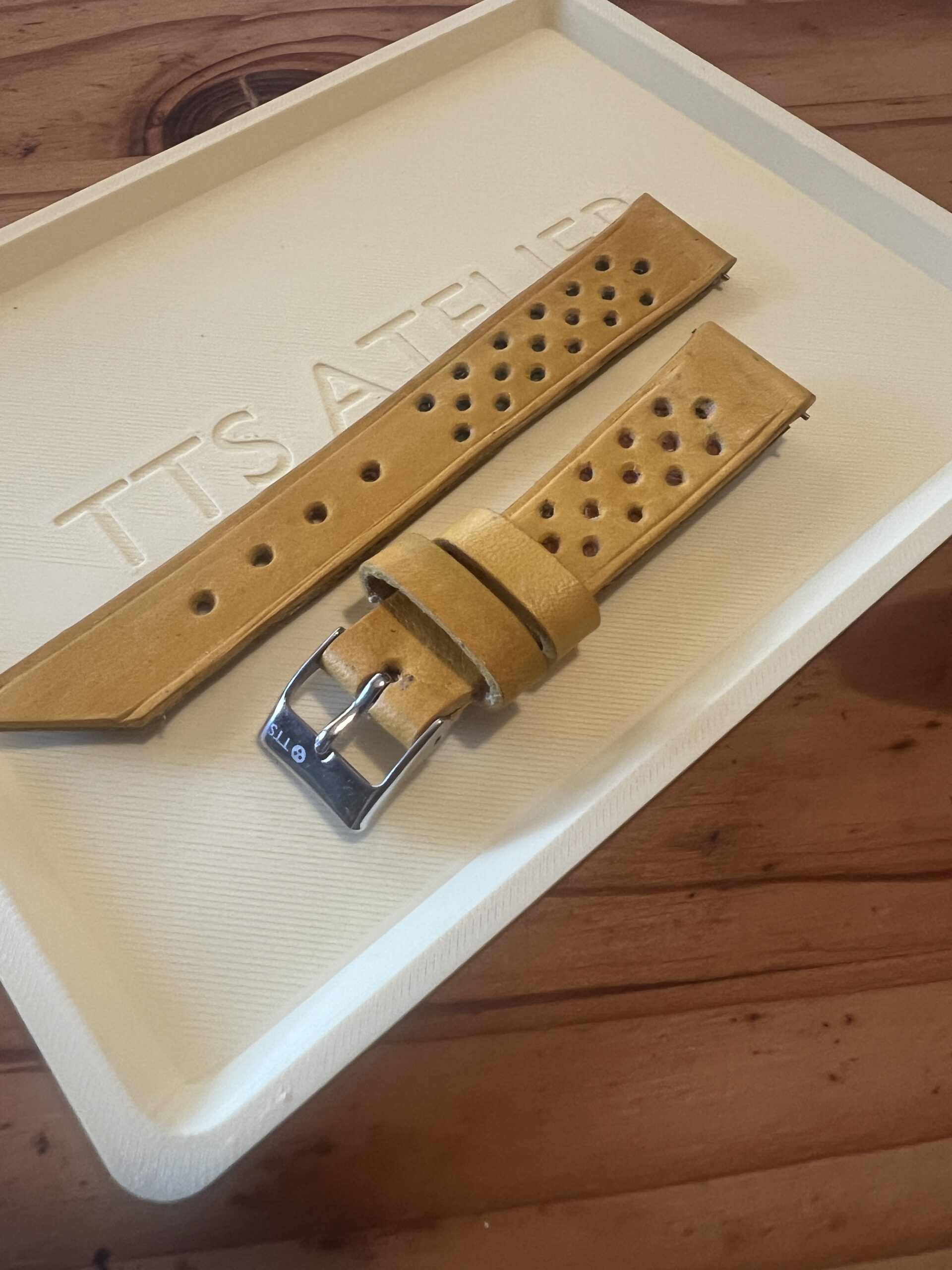 TTS Atelier GTS RALLY Series Watch Strap, Giallo Yellow — handmade perforated rally leather watch strap