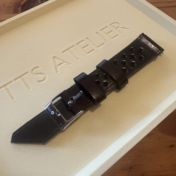 TTS Atelier GTS RALLY Series Watch Strap, Catalina Brown — handmade perforated rally leather watch strap