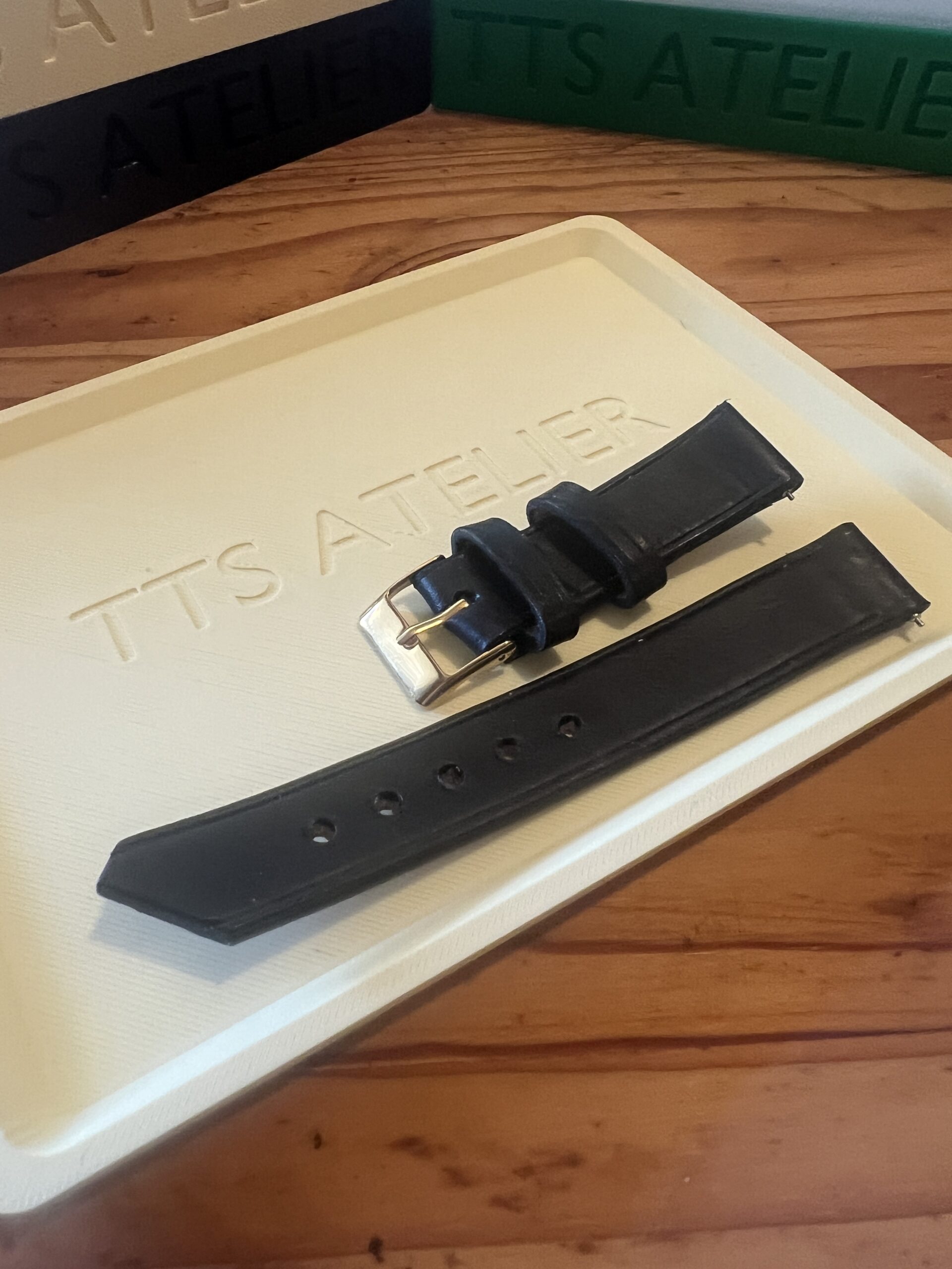 TTS Atelier Dyed Calf MontreHue series watch strap in Black — handmade dyed calf leather watch strap