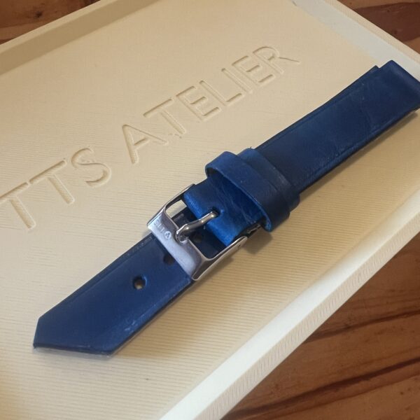 TTS Atelier Dyed Calf MontreHue series watch strap in Cobalt Blue — handmade dyed calf leather watch strap