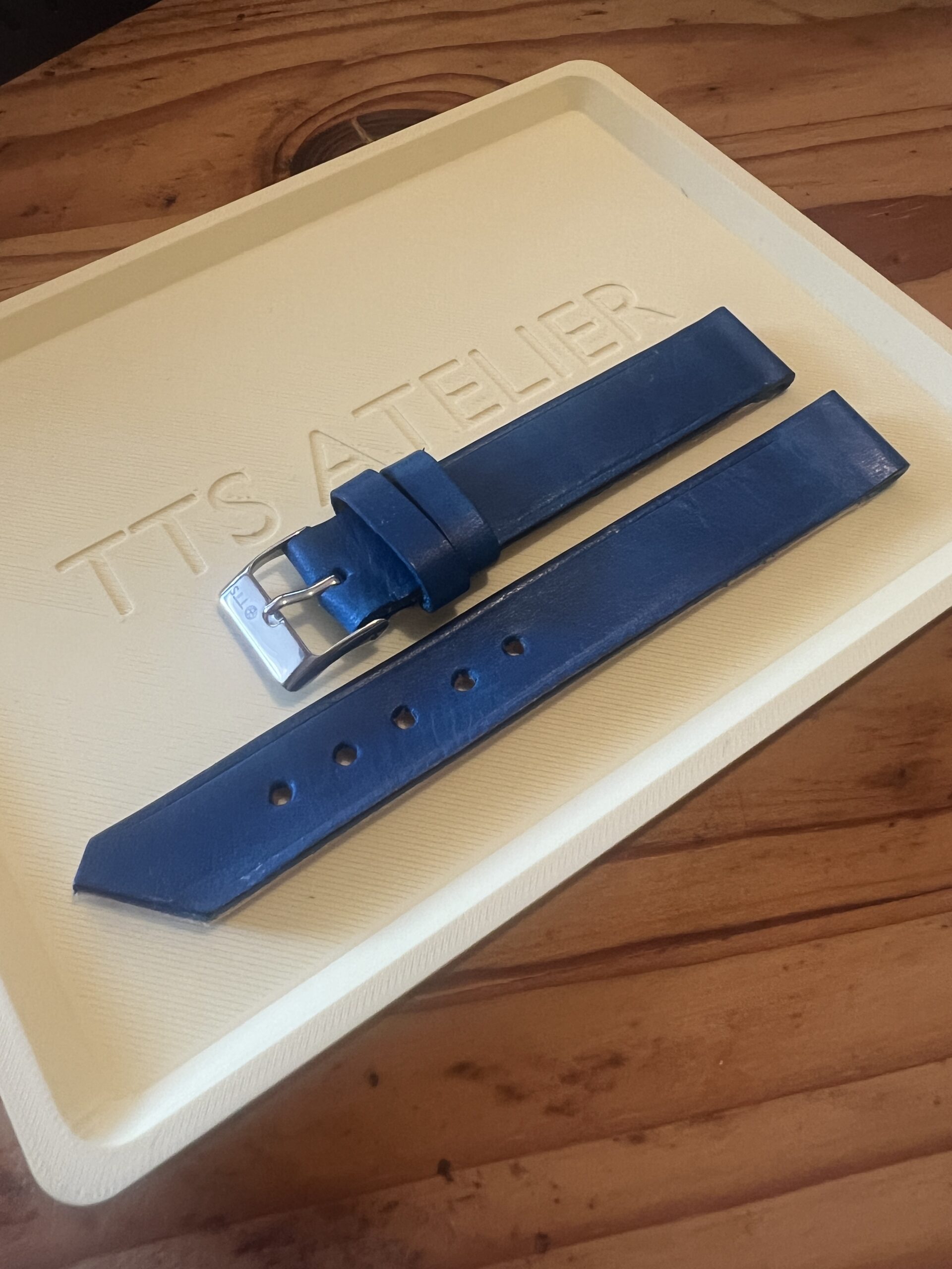 TTS Atelier Dyed Calf MontreHue series watch strap in Cobalt Blue — handmade dyed calf leather watch strap