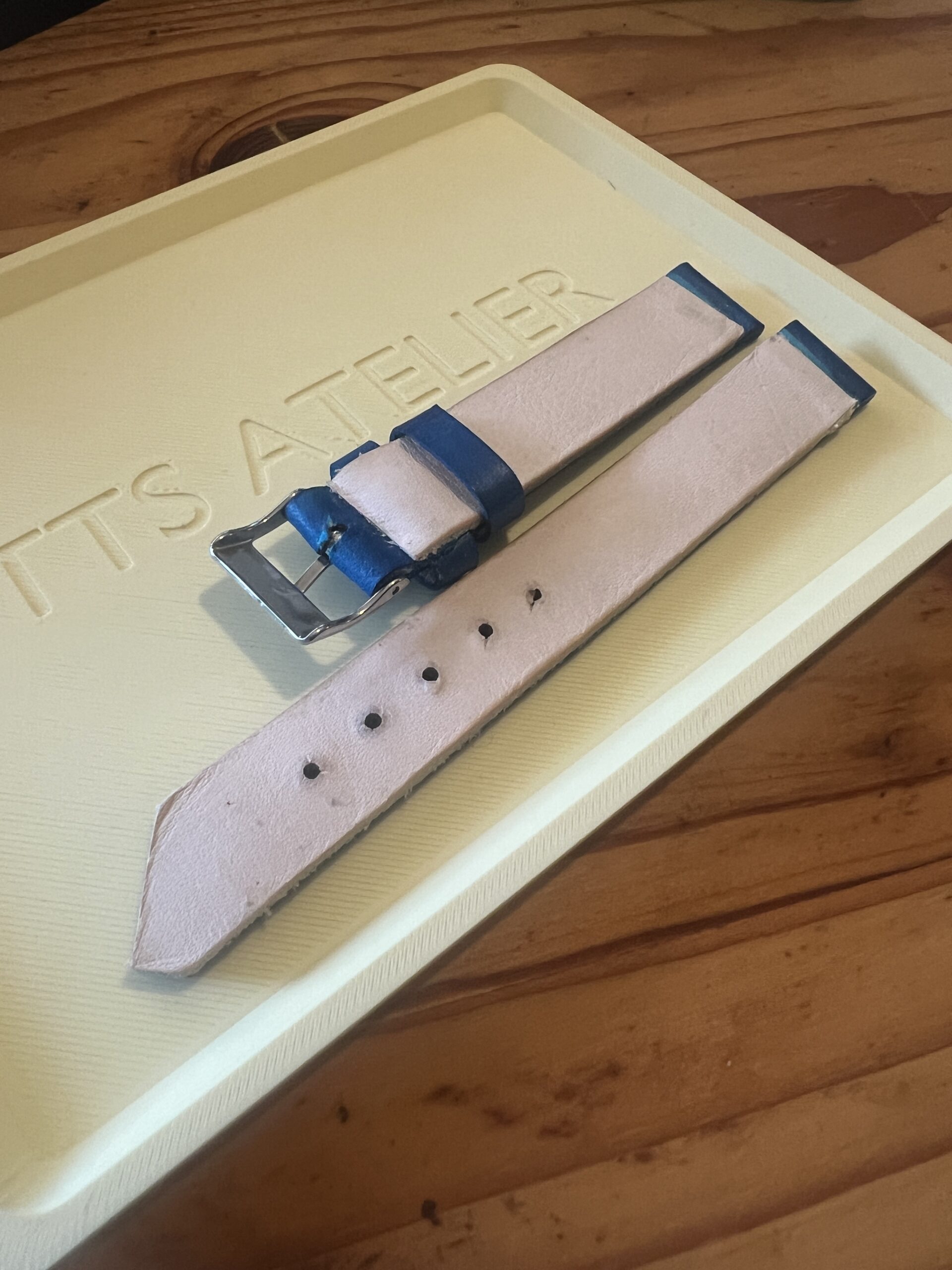 TTS Atelier Dyed Calf MontreHue series watch strap in Cobalt Blue — handmade dyed calf leather watch strap
