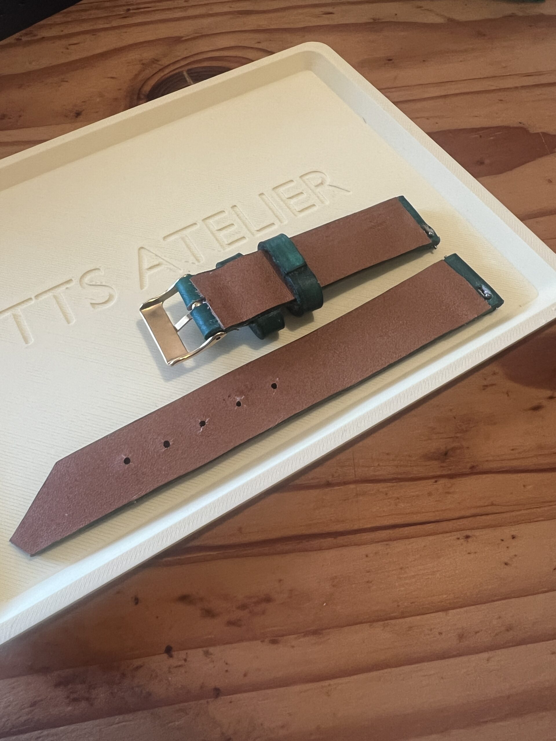 TTS Atelier Dyed Calf MontreHue series watch strap in Emerald Green — handmade dyed calf leather watch strap