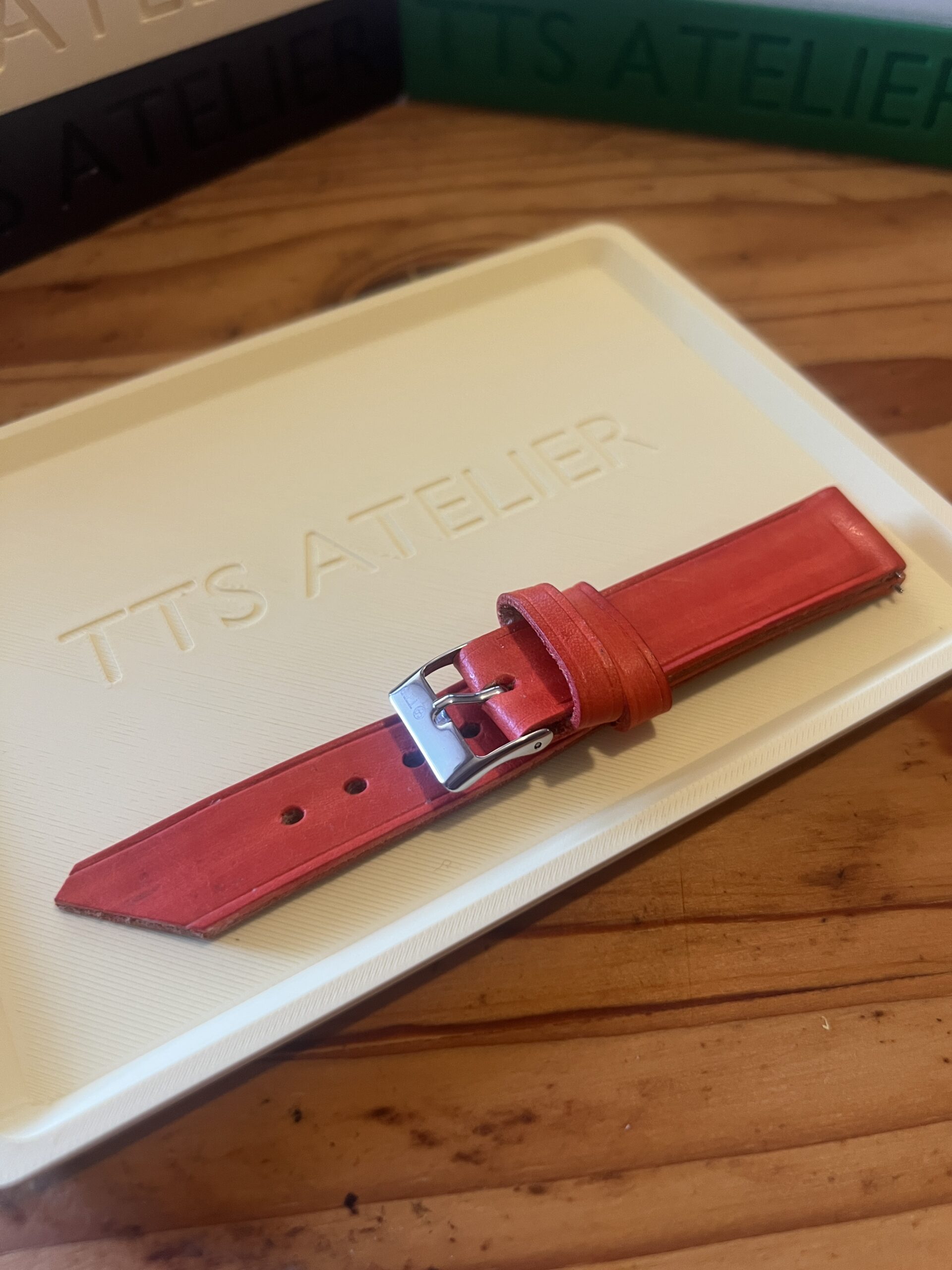 TTS Atelier Dyed Calf MontreHue series watch strap in Fire Orange — handmade dyed calf leather watch strap