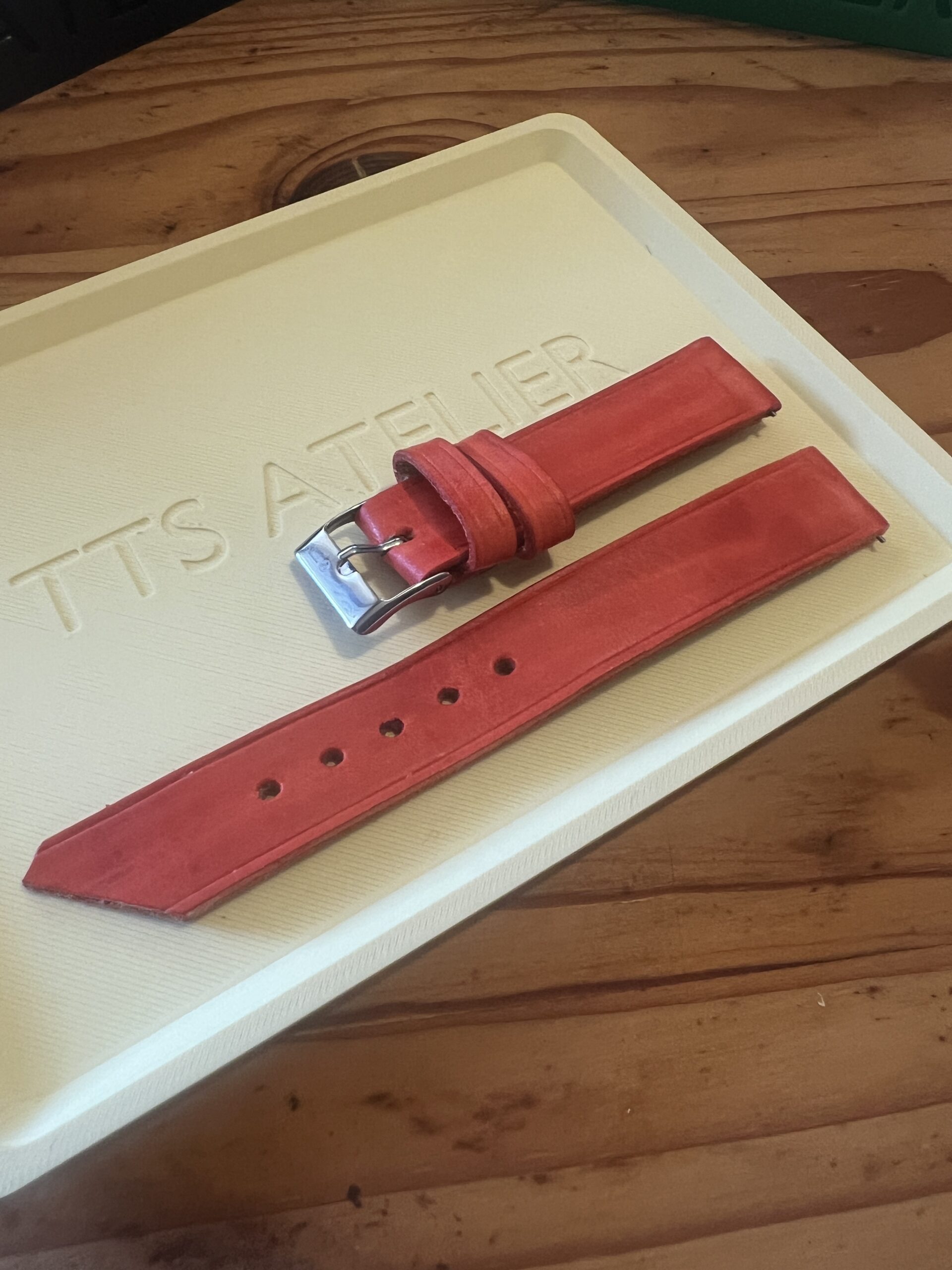 TTS Atelier Dyed Calf MontreHue series watch strap in Fire Orange — handmade dyed calf leather watch strap