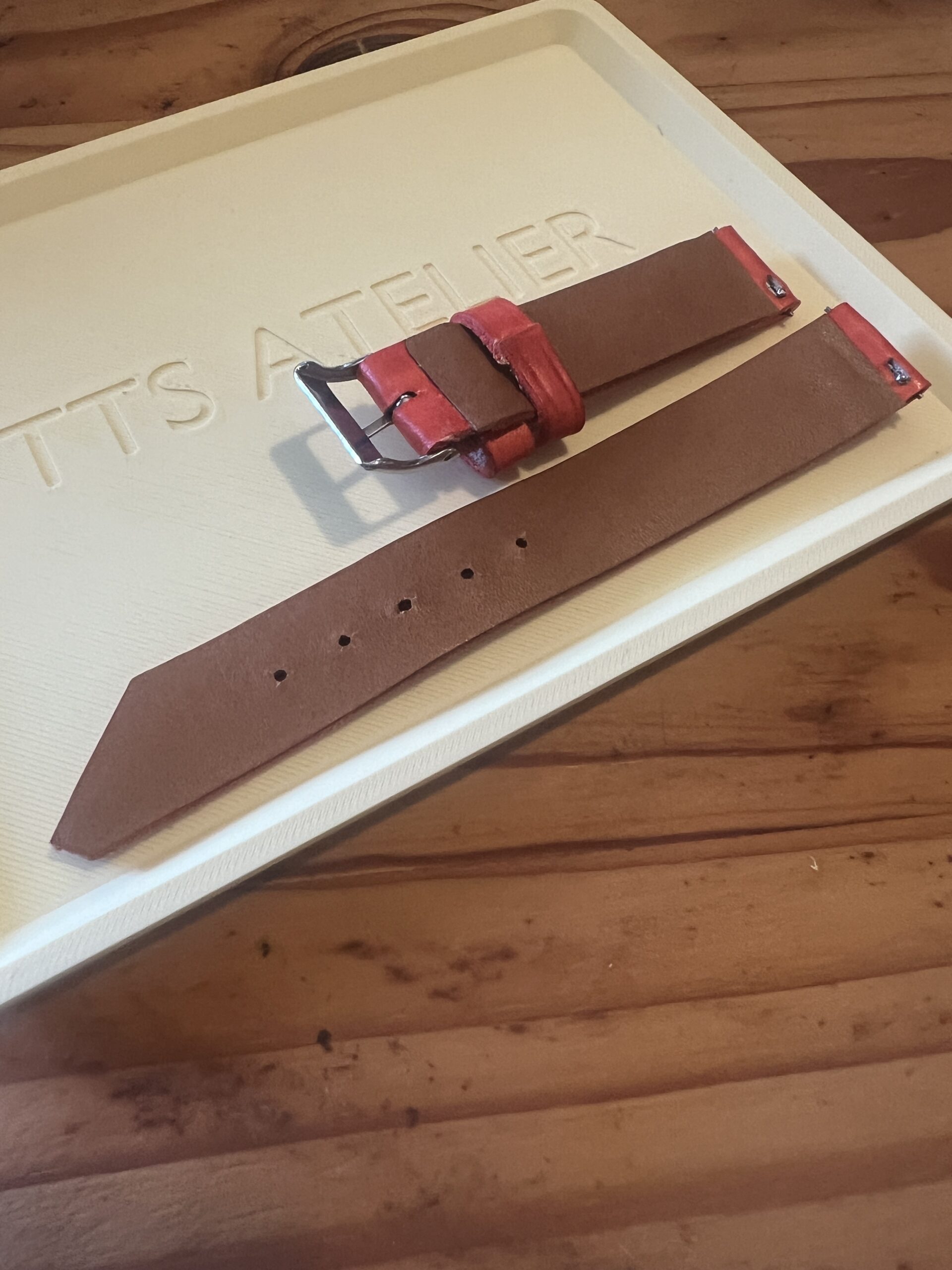 TTS Atelier Dyed Calf MontreHue series watch strap in Red — handmade dyed calf leather watch strap